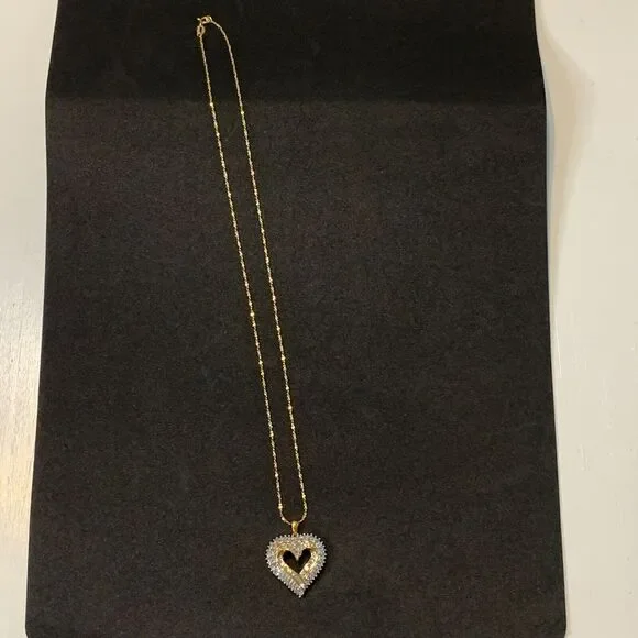 JWBR Diamond Open Heart Necklace Pave Cluster Gold Over .925 Silver Anniversary - Picture 7 of 12